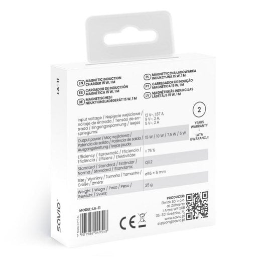 Chargeur sans fil Savio LA-11 15W Qi MagSafe USB-C Blanc