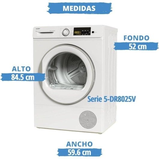 Secadora de bomba de calor Sauber SERIE 5-DR8025V 8 kg Clase E con 15 programas e iluminación de tambor