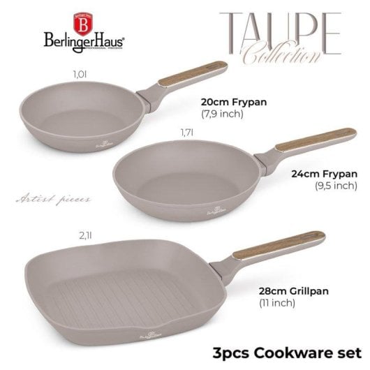 Sartén Berlinger Haus Nórdica Taupe BH8342 set 3 piezas inducción titanPro