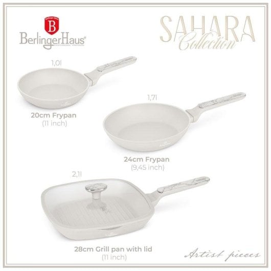 Sartén Berlinger Haus Sahara Marble BH8399 aluminio forjado set 3 piezas antiadherente