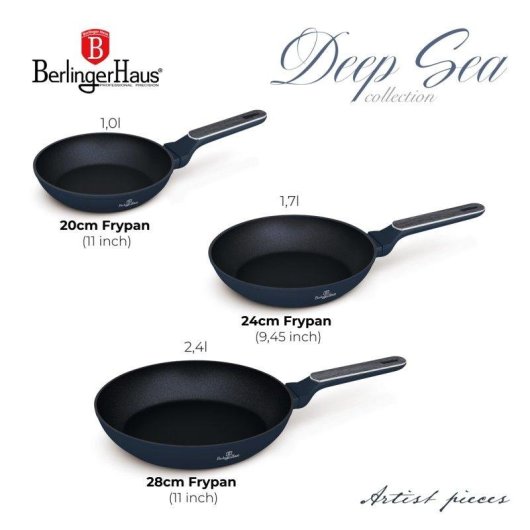 Sartén Berlinger Haus Deep Sea BH8379 aluminio forjado set 3 piezas inducción