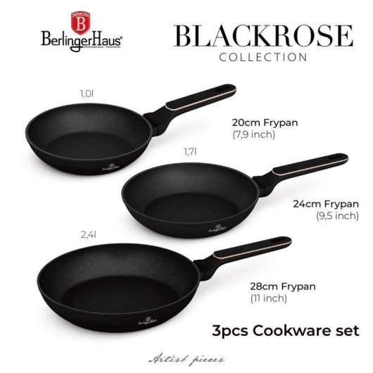 Sartén Berlinger Haus Black Rose BH8360 set 3 piezas aluminio forjado inducción
