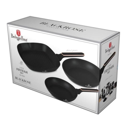Sartén Berlinger Haus Black Rose BH8361 set 3 piezas aluminio forjado TitanPro