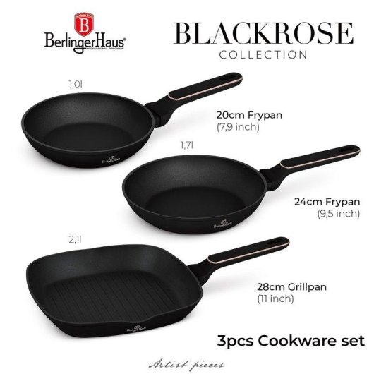 Sartén Berlinger Haus Black Rose BH8361 set 3 piezas aluminio forjado TitanPro