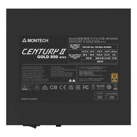 Fonte de Alimentação Montech Century II 850W 80 PLUS Gold Modular