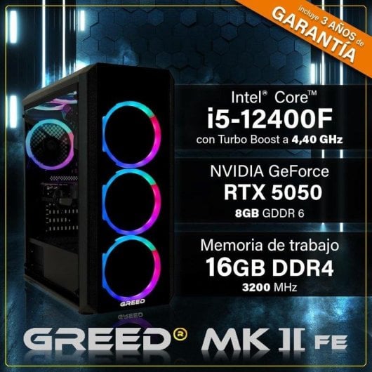 Desktop GREED Mk2 Fe Intel Core i5 12400F 16GB 512GB SSD RTX 5050 Windows 11 Pro WiFi