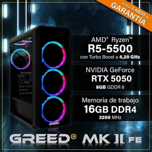 PC Sobremesa GREED MK2 AMD Ryzen 5 5500 16GB 512GB SSD RTX 5050 Windows 11 WiFi