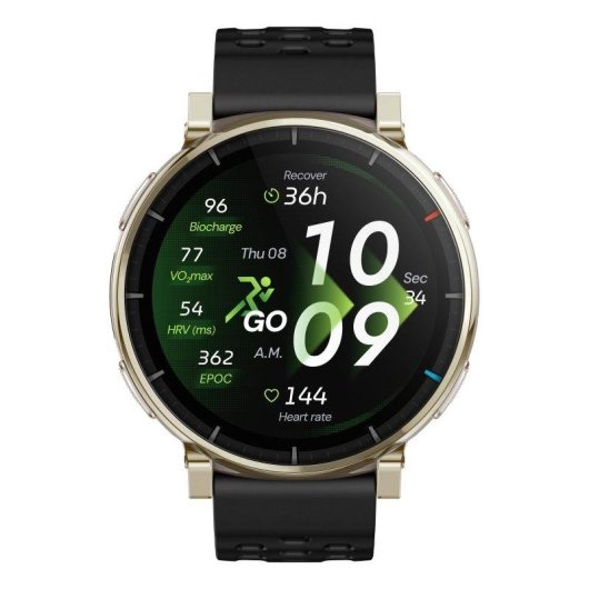 Amazfit Active 3 Premium Bluetooth GPS NFC 45mm AMOLED Oro Correa Nera M Resistenza Acqua 5ATM SpO2