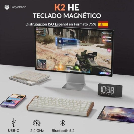 Teclado Keychron K2 HE Hall Effect Magnético 75% ISO-ES inalámbrico retroiluminado