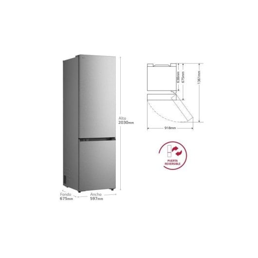 Frigorífico Combi LG GBBS322CPY Total No Frost 203cm 375L C Inox WiFi IA