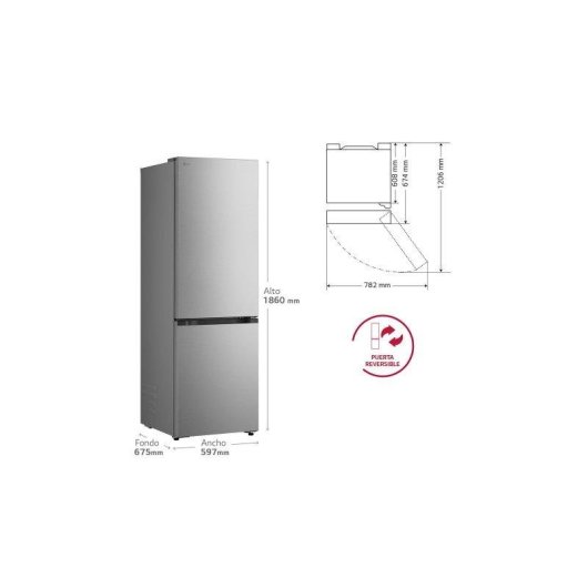 Frigorífico Combi LG GBBS312CPY Total No Frost 186cm 333L C Inox WiFi IA