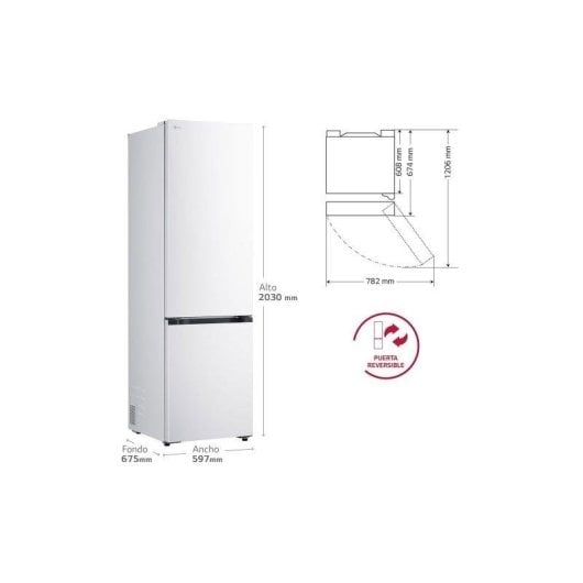 Frigorífico Combi LG GBBS524CSW No Frost 203cm 375L C Blanco WiFi IA