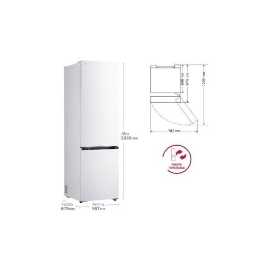 Frigorífico Combi LG GBBS322ASW No Frost 203cm 375L A Blanco WiFi IA