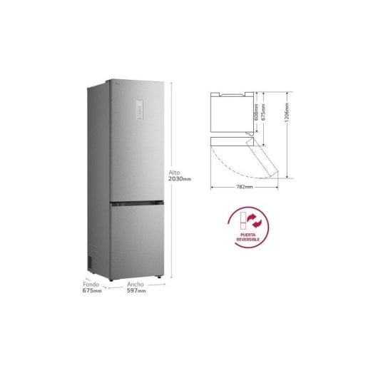 Frigorífico Combi LG GBBS525APY No Frost 203cm 375L A Inox WiFi IA