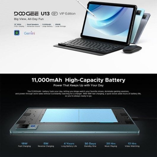 Tablet Doogee U13 Vip 13" 256GB 11000mAh Android 16 Gris