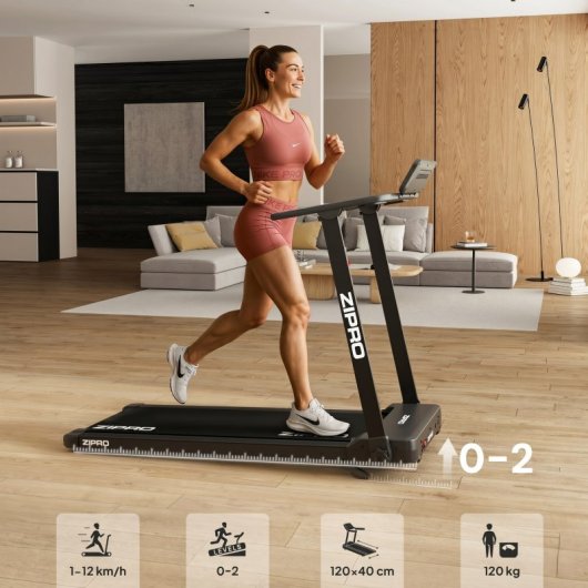 Cinta de correr Zipro Forma plegable 12 km/h LED Zwift Kinomap 2 niveles de inclinación