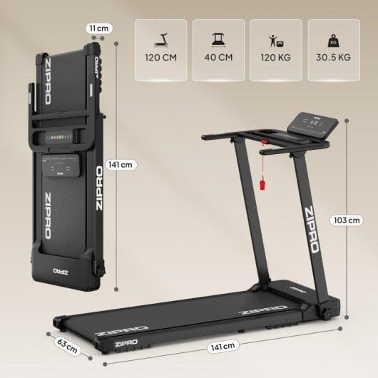 Passadeira Zipro Forma Elétrica Flat Fold 12 km/h 120x40 cm Zwift Kinomap