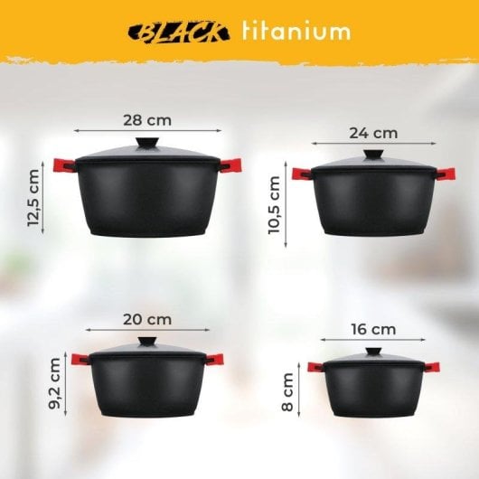 Batterie de cuisine Briebe Blackt4 Induction 8 pièces aluminium titane