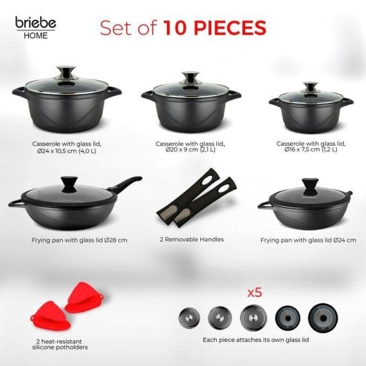 Kochset Briebe Mgk1819 Aluminiumguss Induktion 10-teilig Glasdeckel