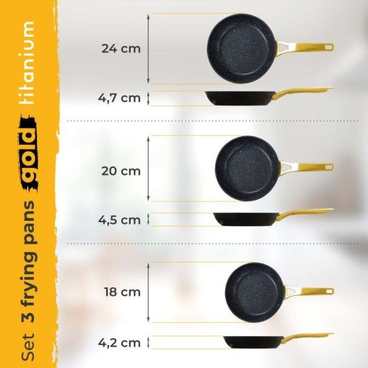Frigideira Briebe Gold Titanium 3 Peças Indução Antiadherente 18-20-24cm