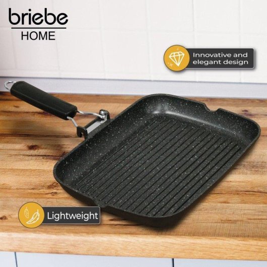 Grillpfanne Briebe Gp1160 Induktion Titan-Antihaft 34x24cm Aluminium klappbarer Griff