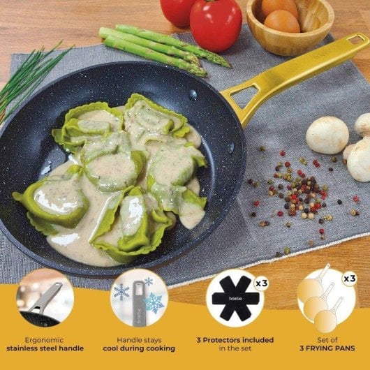 Frigideira Briebe Gold Titanium 3 Peças Indução Antiadherente 20-24-28cm