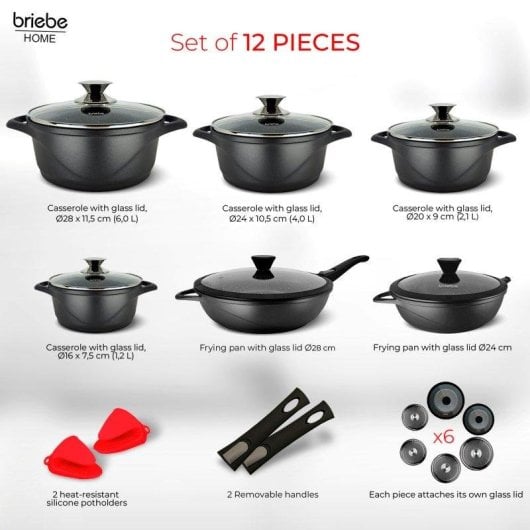 Kochtopfset Briebe Mgk1219 Aluminiumguss Induktion 12-teilig abnehmbare Griffe