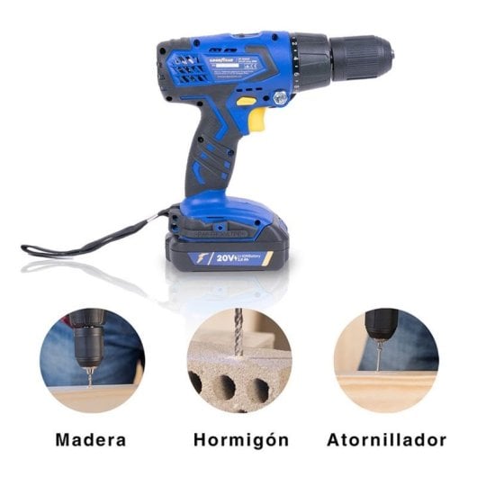 Taladro Litio Goodyear Gy4520ld 20v 2ah 10500 Rpm Función Atornillador Azul/negro