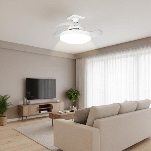 Ventilador de techo YOEVU Compact Mini aspas retráctiles luz LED E27 mando