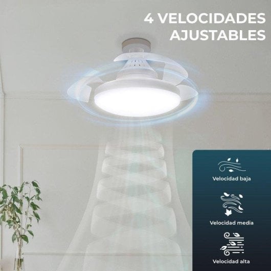 Ventilador de techo YOEVU Compact Mini aspas retráctiles luz LED E27 mando