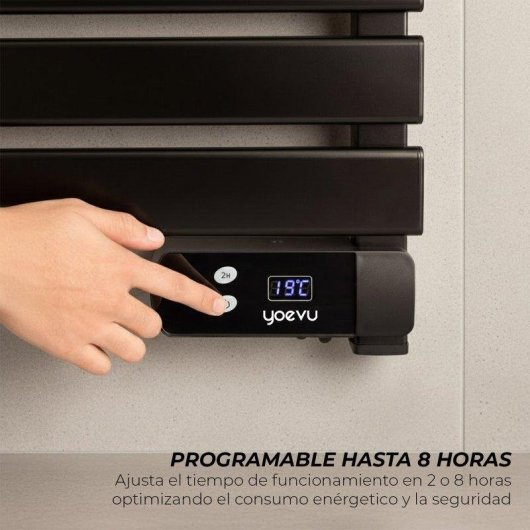 Toalheiro Elétrico Yoevu 150W Temporizador LED Proteção IP34 Montagem Parede