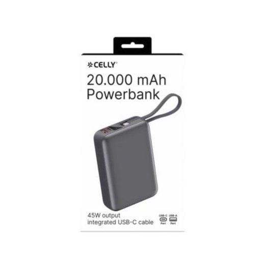 Powerbank Celly 20000 mAh Gris ABS+PC Carga Rápida 45W USB-C/USB-A