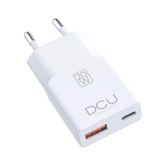 Cargador DCU Tecnologic 37300910 Super Slim USB-C 20W y USB-A QC 3.0 Blanco