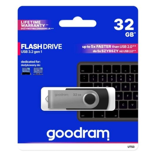 Unidad flash USB Goodram UTS3 32 GB USB 3.2 Gen 1 negra giratoria
