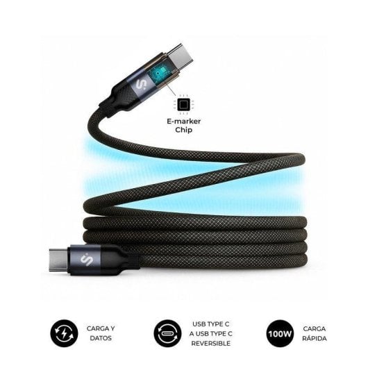 Câble USB-C Subblim POWERMAG 2m Magnétique LED 100W Nylon