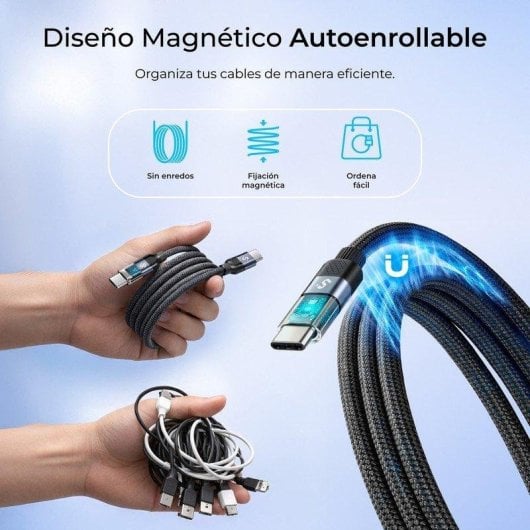 Câble USB-C Subblim POWERMAG 2m Magnétique LED 100W Nylon