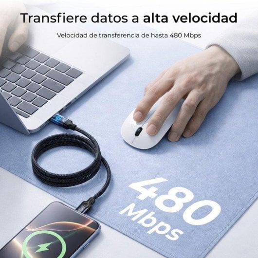 Câble USB-C Subblim POWERMAG 2m Magnétique LED 100W Nylon