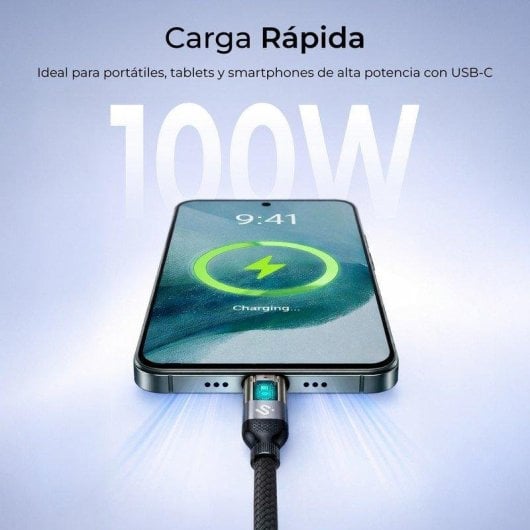 Câble USB-C Subblim POWERMAG 2m Magnétique LED 100W Nylon