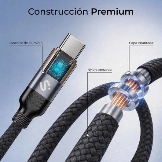 Câble USB-C Subblim POWERMAG 2m Magnétique LED 100W Nylon