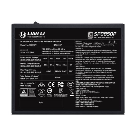 Alimentation Lian Li SP0850P 850W 80 PLUS Platinum modulaire SFX