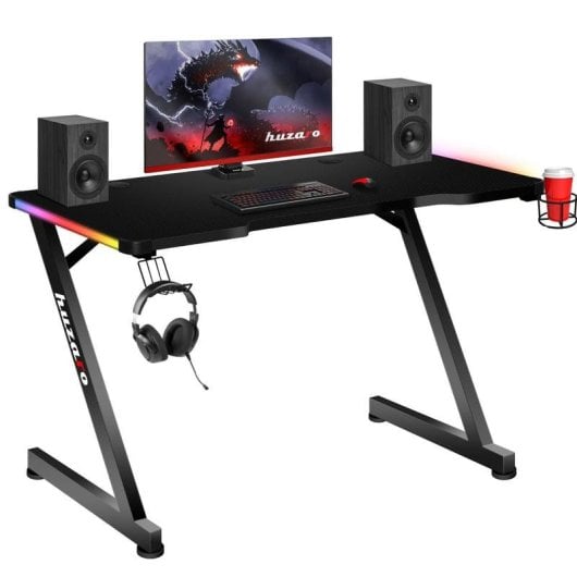 Mesa Gaming Huzaro 120cm PVC Aço LED RGB Multicor
