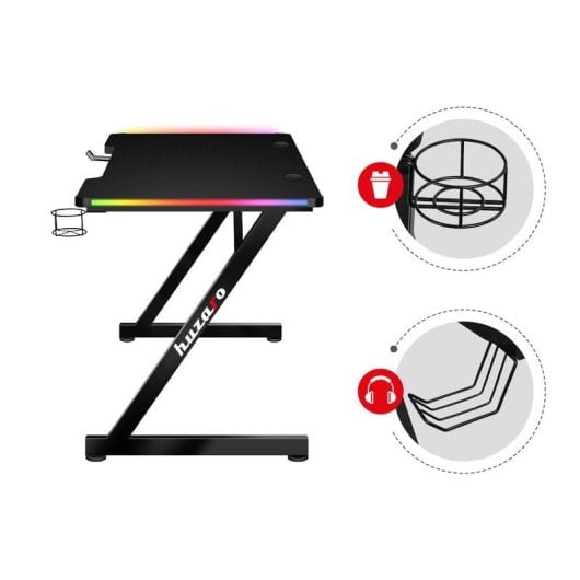 Mesa Gaming Huzaro 120cm PVC Aço LED RGB Multicor