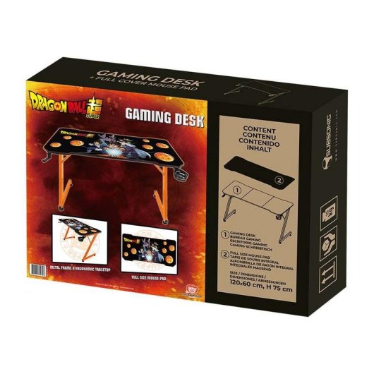 Bureau gaming Subsonic Dragon Ball 120 cm avec support en fibre de carbone, métal, bouteille et casque audio inclus, tapis de souris