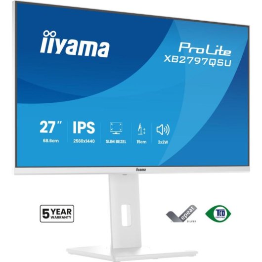 Monitor iiyama ProLite XB2797QSU-W1 27" QuadHD 75Hz IPS Branco FreeSync 1ms