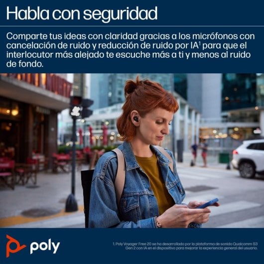 Poly Voyager Free 20 Auriculares Inalámbricos Bluetooth con Cancelación de Ruido + Estuche de Carga