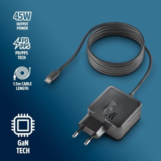 Cargador de dispositivos móviles NGS GAN45W-C USB-C 45W GaN PD 3.0 Negro