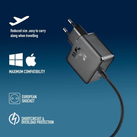 Cargador de dispositivos móviles NGS GAN45W-C USB-C 45W GaN PD 3.0 Negro