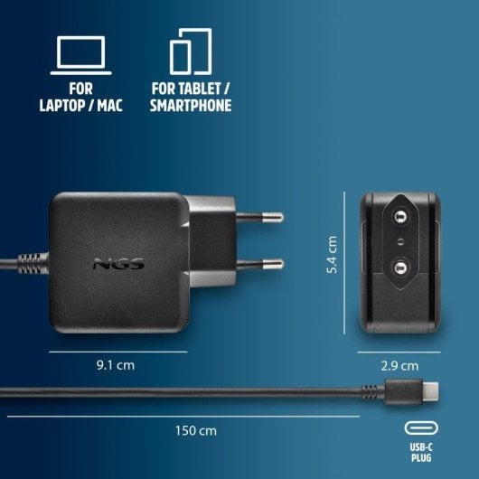Cargador de dispositivos móviles NGS GAN45W-C USB-C 45W GaN PD 3.0 Negro