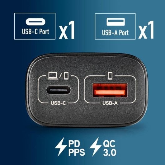 Cargador NGS EON 45W GaN USB-C PD PPS y USB-A Quick Charge 3.0 compacto