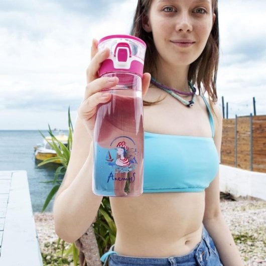 Garrafa de água Anemoss Tritan 600ml, cor roxo Sailor Girl, durável e leve.
